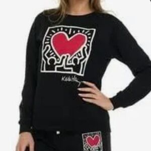 Keith Haring Black Sweatshirt with Red Heart Graphic